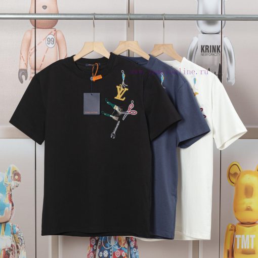 LV Louis Early Spring Tool Pattern Embroidered New Short Sleeve T-shirt Made Of High Quality Sm fhq24on7 - Image 5