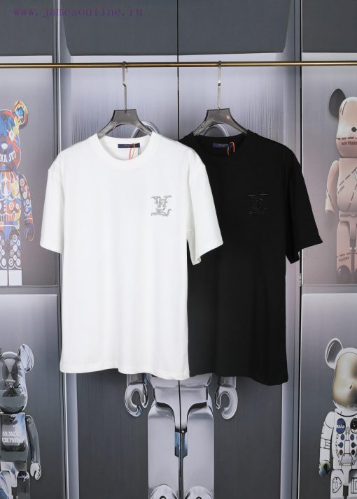 LV Donkey Home's New Embroidered Short Sleeved Shirt High-quality Heavy-duty Double Yarn 280g 3 ynz82z99