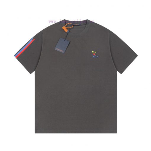 LV Luyi Donkey's Early Spring Embossed Jacquard And Pressed Color Strip New Short Sleeved T-shi miuxomkz