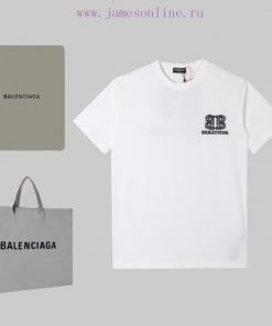 BAL Paris Logo Embroidered Logo Short Sleeved Shirt High Quality Heavy-duty Double Yarn 280g 32 mb3eonxg
