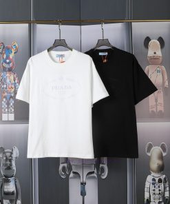 PRADA's New Embroidered Short Sleeves High Quality Double Pound Yarn 280g 32 Count Smooth Pure g6vop8he