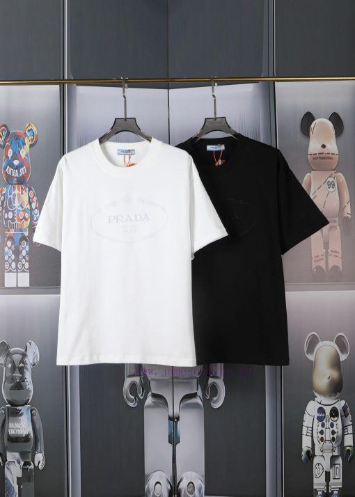 PRADA's New Embroidered Short Sleeves High Quality Double Pound Yarn 280g 32 Count Smooth Pure g6vop8he