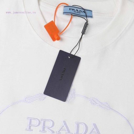 PRADA's New Embroidered Short Sleeves High Quality Double Pound Yarn 280g 32 Count Smooth Pure 5u41ueto - Image 3