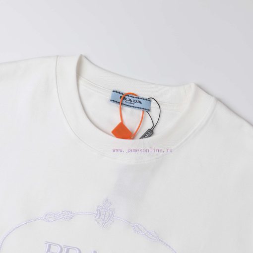 PRADA's New Embroidered Short Sleeves High Quality Double Pound Yarn 280g 32 Count Smooth Pure 5u41ueto - Image 4