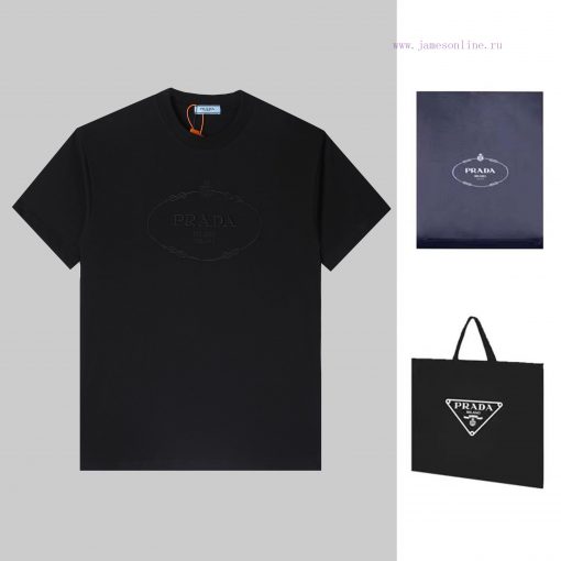 PRADA's New Embroidered Short Sleeves High Quality Double Pound Yarn 280g 32 Count Smooth Pure dbcdjz19 - Image 2