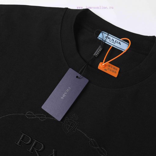 PRADA's New Embroidered Short Sleeves High Quality Double Pound Yarn 280g 32 Count Smooth Pure dbcdjz19 - Image 4