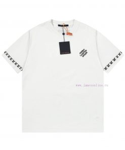 LV Louis Embroidered New Short Sleeves High Quality Nylon Smooth Pure Cotton Washed Fabric Fron decmudiq