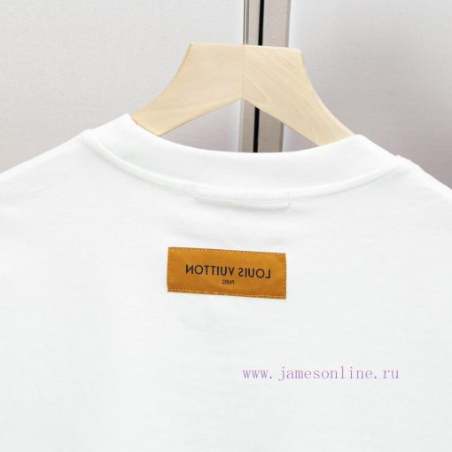 LV Louis Embroidered New Short Sleeves High Quality Nylon Smooth Pure Cotton Washed Fabric Fron soenrqkv - Image 5