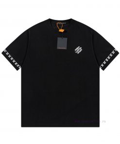 LV Louis Embroidered New Short Sleeves High Quality Nylon Smooth Pure Cotton Washed Fabric Fron ue3mg3m9