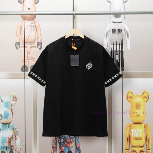 LV Louis Embroidered New Short Sleeves High Quality Nylon Smooth Pure Cotton Washed Fabric Fron tv1mnee2