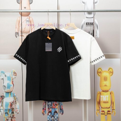 LV Louis Embroidered New Short Sleeves High Quality Nylon Smooth Pure Cotton Washed Fabric Fron tv1mnee2 - Image 4