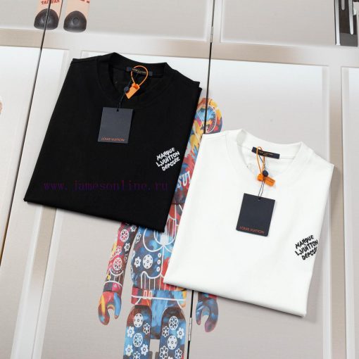 LV Louis Embroidered New Short Sleeves High Quality Nylon Smooth Pure Cotton Washed Fabric Fron tv1mnee2 - Image 5
