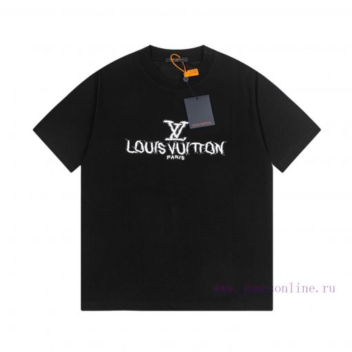 LV Louis Embroidered New Short Sleeves Made Of High Quality Nylon Smooth Pure Cotton Washed Fab w3jza2kq