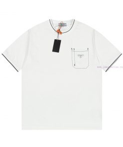 PRADA Triangle Logo Line Pocket Short Sleeved Shirt High Quality Pure Cotton With A Washable Fe scw0u8f6