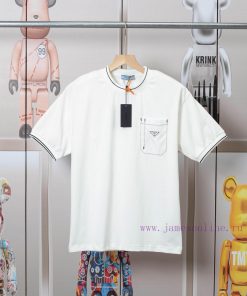 PRADA Triangle Logo Line Pocket Short Sleeved Shirt High Quality Pure Cotton With A Washable Fe ynopjt05