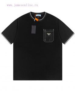 PRADA Triangle Logo Line Pocket Short Sleeved Shirt High Quality Pure Cotton With A Washable Fe uku5w61j