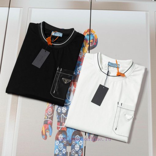 PRADA Triangle Logo Line Pocket Short Sleeved Shirt High Quality Pure Cotton With A Washable Fe 9qu4dv98 - Image 4