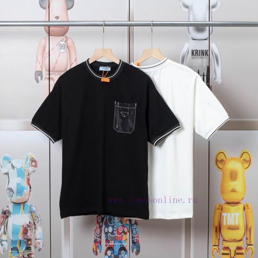 PRADA Triangle Logo Line Pocket Short Sleeved Shirt High Quality Pure Cotton With A Washable Fe 9qu4dv98 - Image 5
