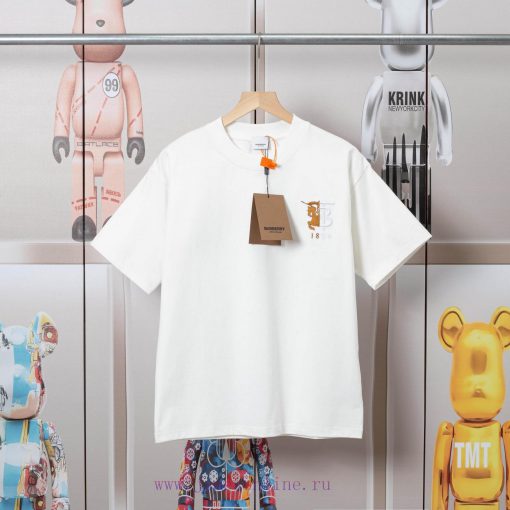 Burberry Logo Embroidered Logo Short Sleeved T-shirt Original Mold High-quality Pure Cotton Wit v7zzx3tm