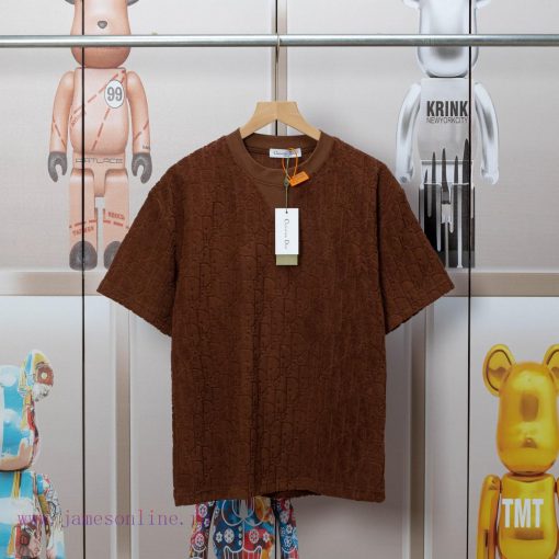 Dior DIOR's New Velvet Fabric Jacquard Short Sleeved T-shirt With A Triangular Opening On The C e86w78gh - Image 2