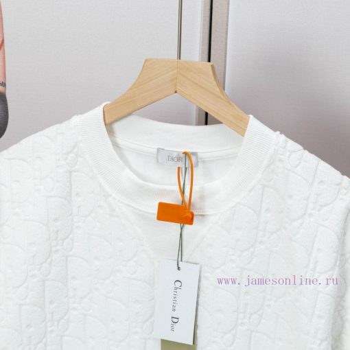 Dior DIOR's New Velvet Fabric Jacquard Short Sleeved T-shirt With A Triangular Opening On The C k47hn0ep - Image 4