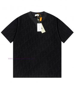 Dior DIOR's New Velvet Fabric Jacquard Short Sleeved T-shirt With A Triangular Opening On The C 293n1try