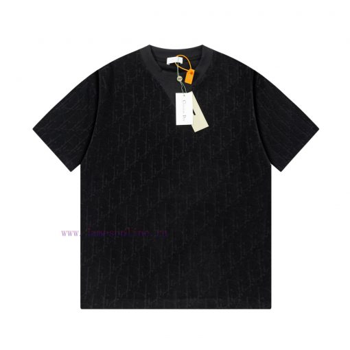 Dior DIOR's New Velvet Fabric Jacquard Short Sleeved T-shirt With A Triangular Opening On The C 293n1try