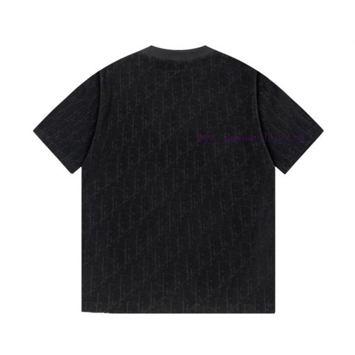 Dior DIOR's New Velvet Fabric Jacquard Short Sleeved T-shirt With A Triangular Opening On The C 293n1try - Image 3