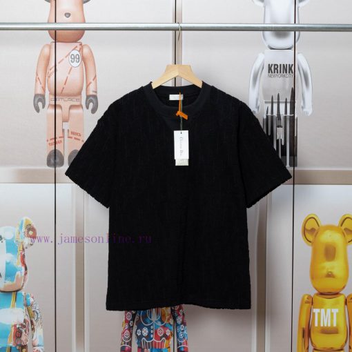 Dior DIOR's New Velvet Fabric Jacquard Short Sleeved T-shirt With A Triangular Opening On The C i4qzjur1