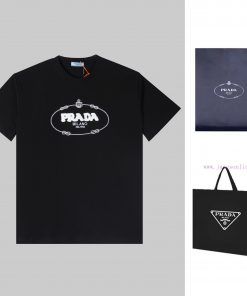 PRADA 2024 Lg Toothbrush Embroidered New Short Sleeves High Quality Heavy Duty Double Yarn 280g 7ni56p3l
