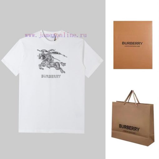 Burberry Logo Embroidered Logo Short Sleeved Shirt Original Mold High-quality Heavy-duty Double ql0vivtf