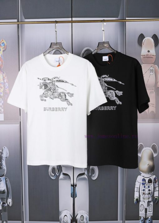 Burberry Logo Embroidered Logo Short Sleeved Shirt Original Mold High-quality Heavy-duty Double w5r54cjv - Image 2
