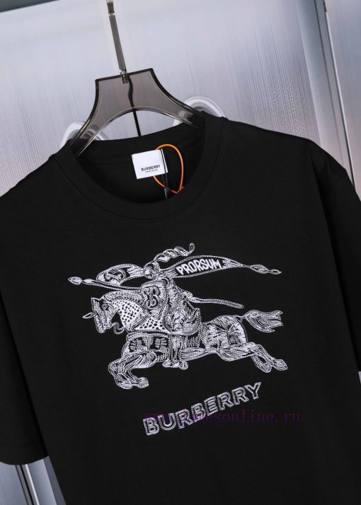 Burberry Logo Embroidered Logo Short Sleeved Shirt Original Mold High-quality Heavy-duty Double d30r2jcg - Image 6