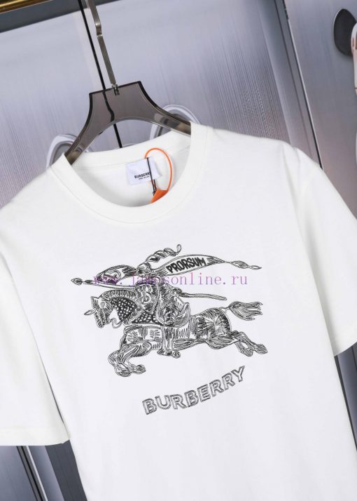 Burberry Logo Embroidered Logo Short Sleeved Shirt Original Mold High-quality Heavy-duty Double w5r54cjv - Image 7