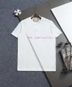 Gucci 25SS Gucci Spring/Summer Chest Logo Double G Letter Embroidered Round Neck Fashion Short d5ezuwyq