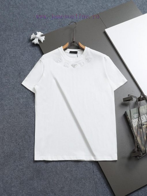PRADA PRADA25ss Versatile Short Sleeved T-shirt For Men And Women With A Combination Of Colors cp6zxqt7 - Image 2