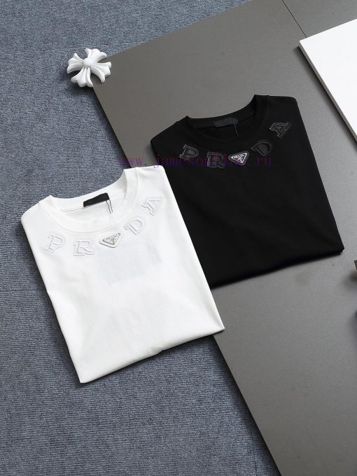 PRADA PRADA25ss Versatile Short Sleeved T-shirt For Men And Women With A Combination Of Colors cjzudjli - Image 3