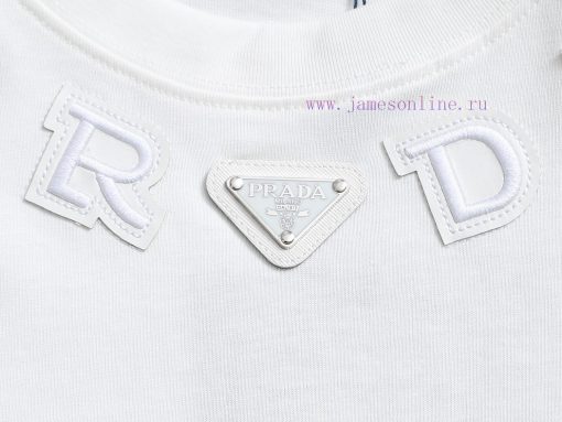 PRADA PRADA25ss Versatile Short Sleeved T-shirt For Men And Women With A Combination Of Colors cp6zxqt7 - Image 7