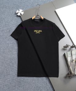 R-9502 Prada PRADA 25 New Round Neck Short Sleeved T-shirt Woven With High Weight Pure Cotton F llxmzb46