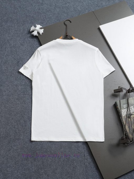R-9502 Prada PRADA 25 New Round Neck Short Sleeved T-shirt Woven With High Weight Pure Cotton F x9uefmds - Image 3