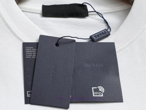 R-9502 Prada PRADA 25 New Round Neck Short Sleeved T-shirt Woven With High Weight Pure Cotton F x9uefmds - Image 7