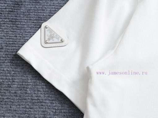 R-9502 Prada PRADA 25 New Round Neck Short Sleeved T-shirt Woven With High Weight Pure Cotton F x9uefmds - Image 11
