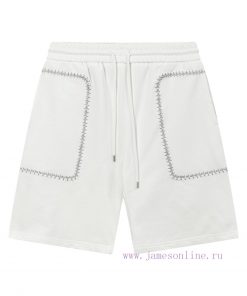 LOEWE 2025 New Light Luxury Herringbone Embroidery Custom Logo Leather Seal Unisex Casual Short 8x1n77ni
