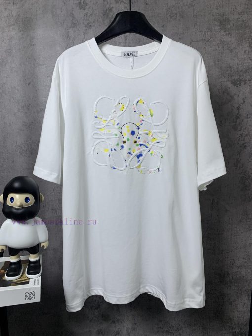 ️LOEWE * Luo YiweiLOEWE * Octopus Embroidered Short Sleeve T-shirt-Customized 270g 32 Count Cot 0r1aon1v