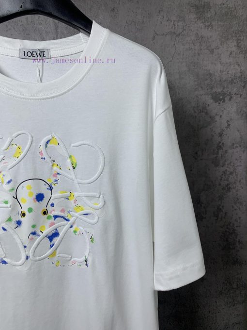 ️LOEWE * Luo YiweiLOEWE * Octopus Embroidered Short Sleeve T-shirt-Customized 270g 32 Count Cot 0r1aon1v - Image 6