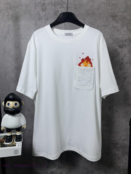 ️LOEWE * Luo YiweiLOEWE * Luoyiwei Small Flame Chest Embroidered Short Sleeve T-shirt-Customize fi9kpxdi