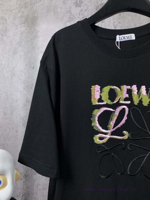 ️LOEWE * Luo YiweiLOEWE * Luo Yiwei Half Hand-painted Crow Embroidered Logo Short Sleeved T-shi a3m5z30s - Image 4