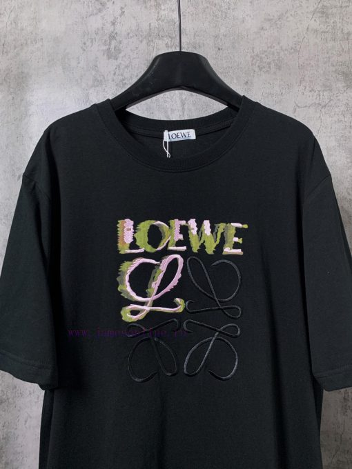 ️LOEWE * Luo YiweiLOEWE * Luo Yiwei Half Hand-painted Crow Embroidered Logo Short Sleeved T-shi a3m5z30s - Image 5