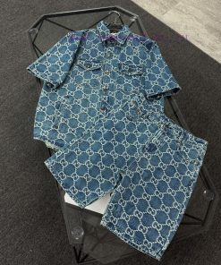 GUCCI Autumn And Winter New Casual Jacquard Denim Short Sleeved Set Full Of GG Gucci Jacquard P c75d0hz2