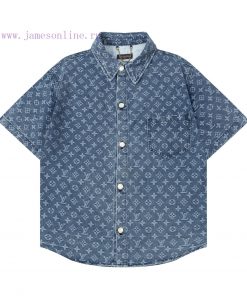 Arrived The Next DayLouis Vuitton25SS Dark Pattern Full Printed Jacquard Denim Short Sleeved Sh awkl387z
